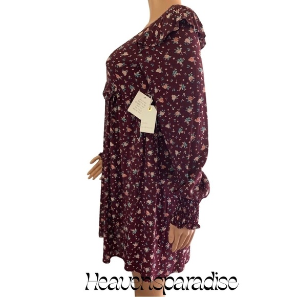 Coco and Jaimeson Burgundy Floral Babydoll Dress - Picture 5 of 16